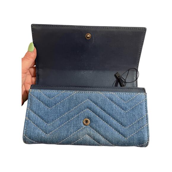 NWT Gucci Marmont Denim Pearl Zippy Wallet Limited Edition Preppy Denim Glam - Picture 3 of 13